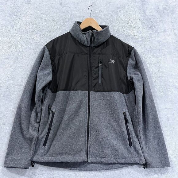 New Balance Jacket Mens Medium Gray Black Full‎ Zip Fleece Zippered Pockets